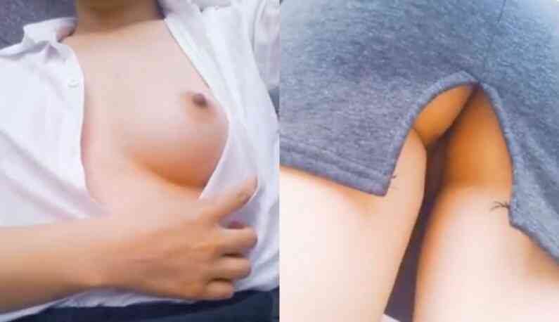 白襯衫妹大街上直接露出