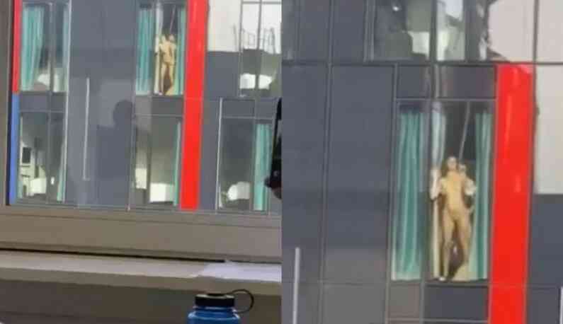 做愛怕沒有人看到？妹子被壓在落地窗上猛幹全被拍下！