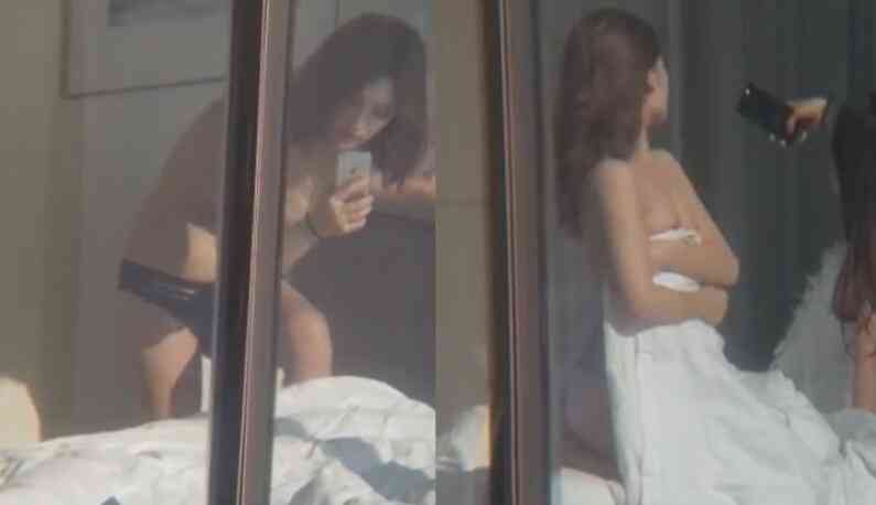 [香港] 落地玻璃酒店 長髮模特酒店自拍還被偷拍！