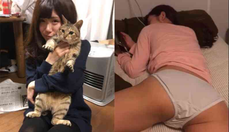 愛貓的櫻花妹美穗  躺在床被男友脫內褲偷拍